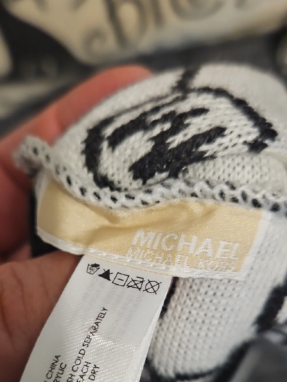 Michael‎ Kors Black and White Patterned Scarf with Logo Motif Monogram
